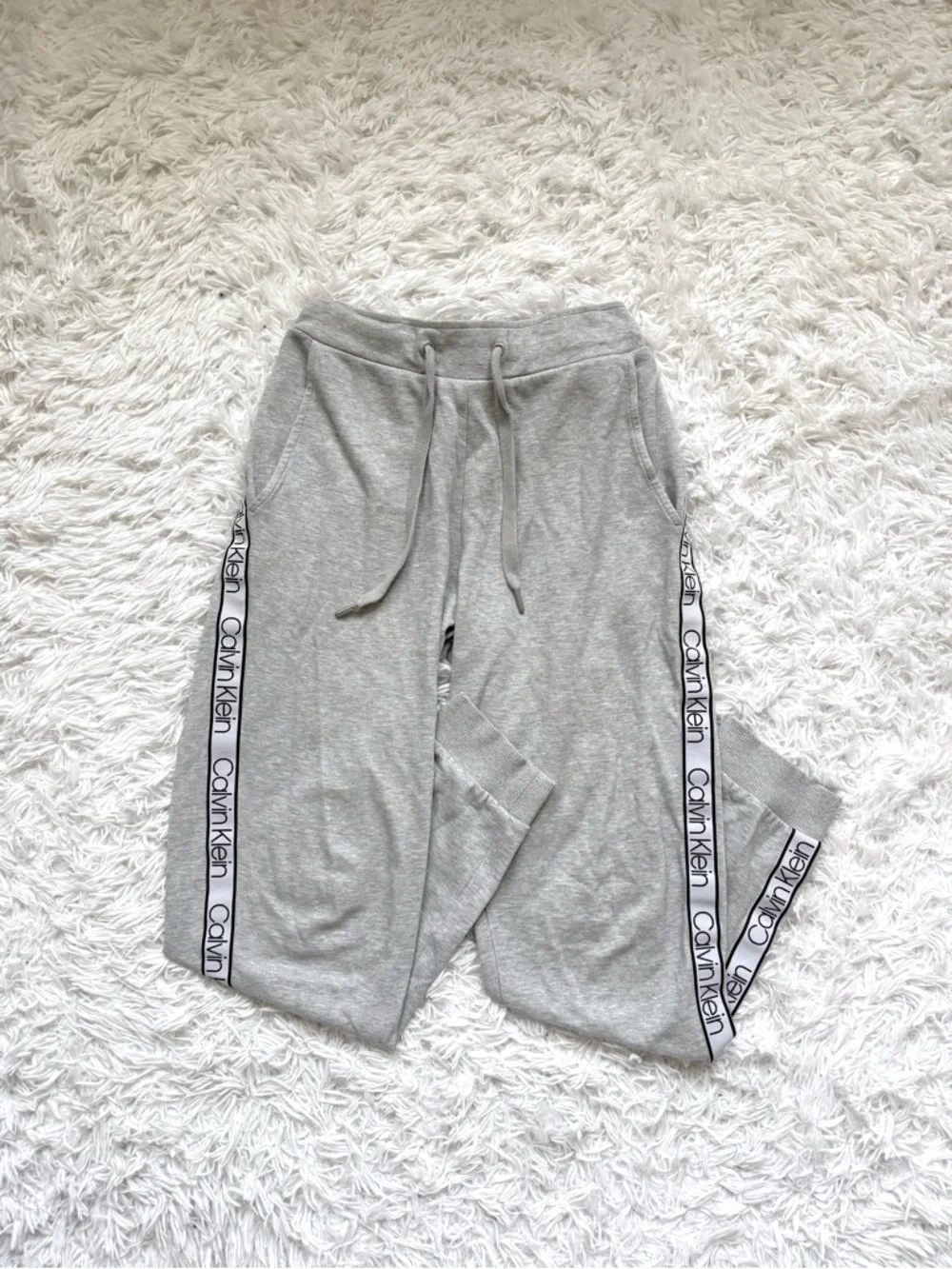 Calvin Klein Light Gray Logo-Strip Jogger Pants